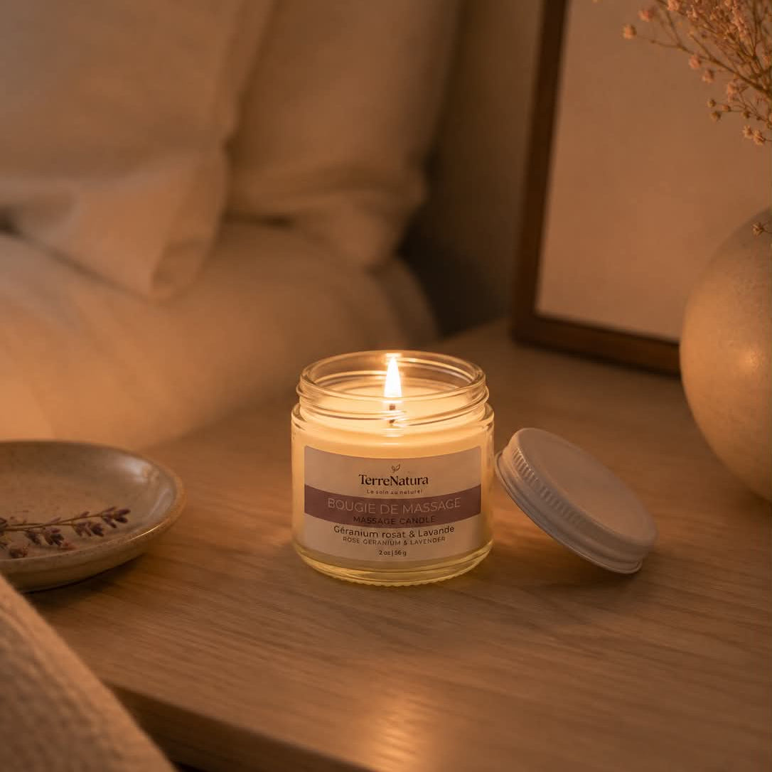Bougie de massage naturelle - Lavande & géranium rosat