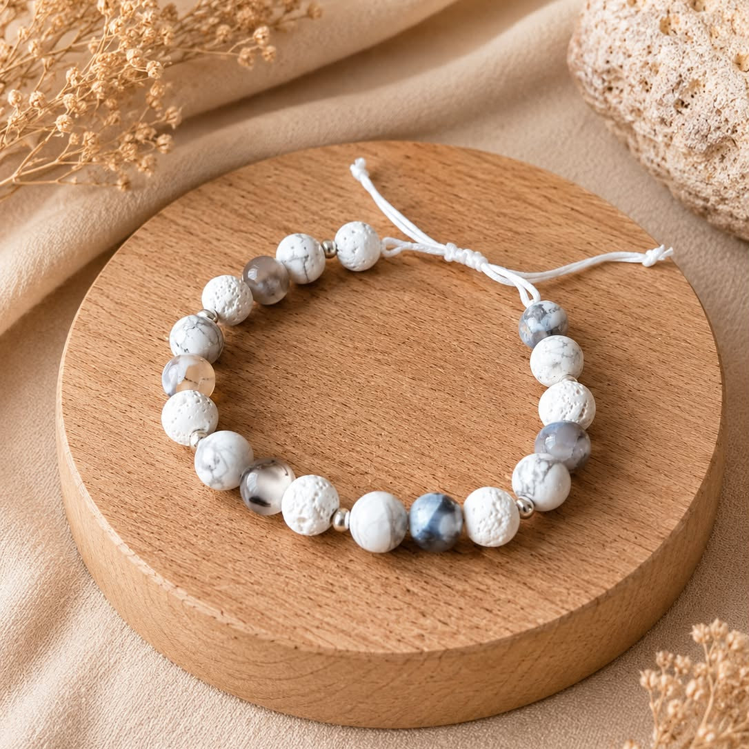 Bracelet d'aromathérapie Howlite & Agate gris flamme - LIVRAISON GRATUITE