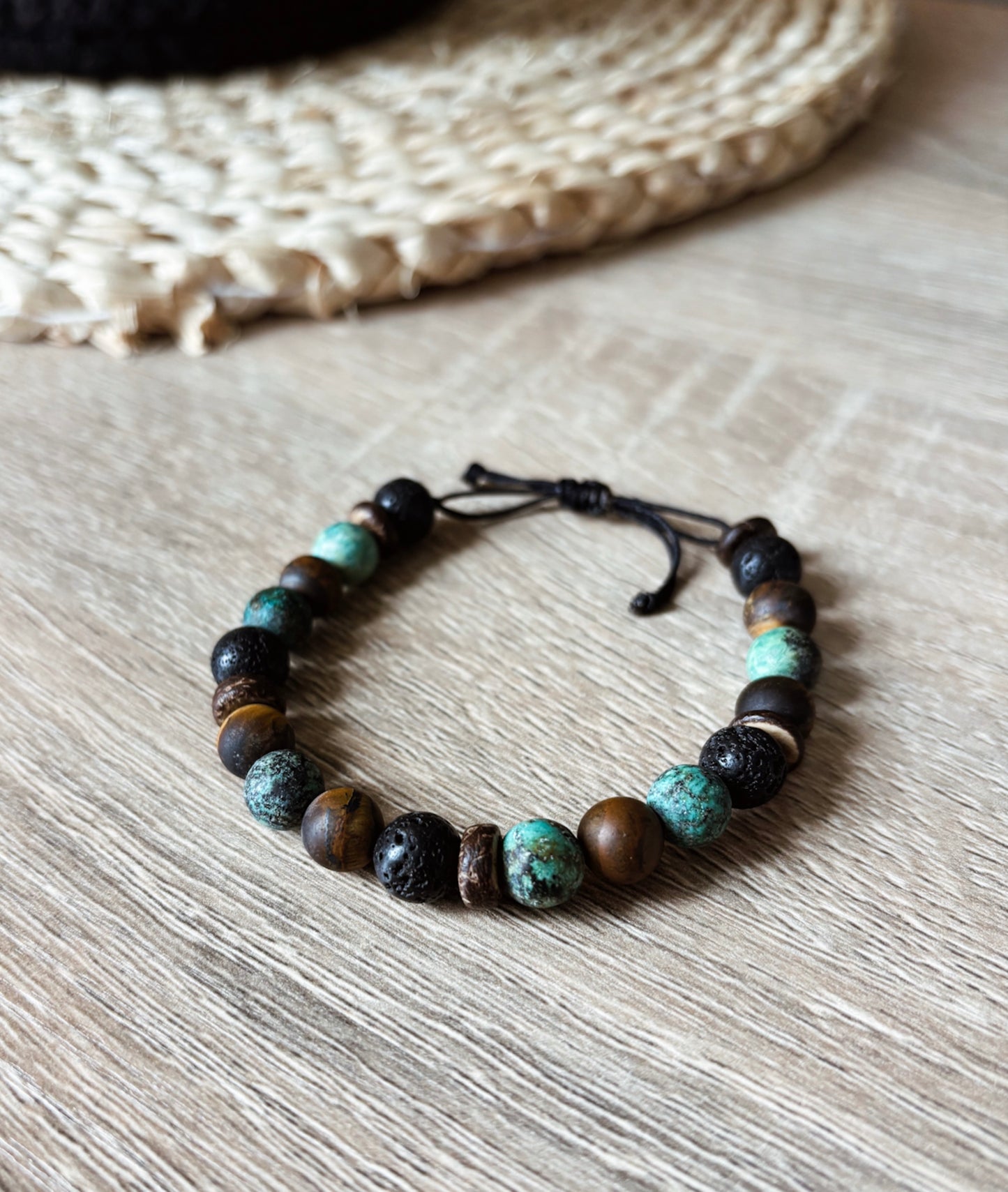 Bracelet aromathérapie Turquoise africaine & Oeil du tigre - LIVRAISON GRATUITE