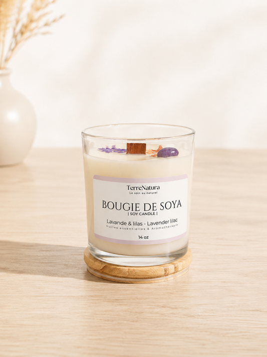 Lavender Lilac Candle & Crystals 14 Oz