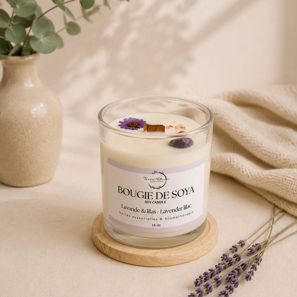 Lavender Lilac Candle & Crystals 14 Oz