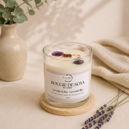 Lavender Lilac Candle & Crystals 14 Oz