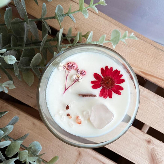 Fruity Candle & rose quartz 14 Oz