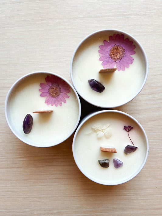 Bougie Lavande-Lilas & Cristaux 4 Oz