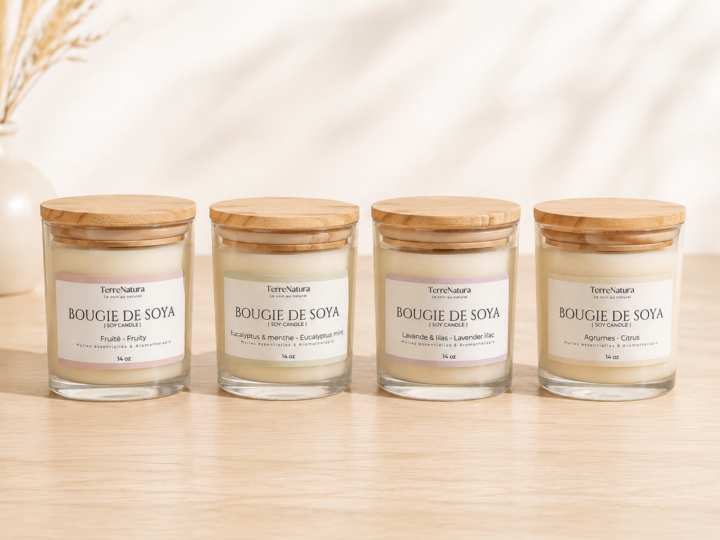 Wooden candle & crystals 14 oz