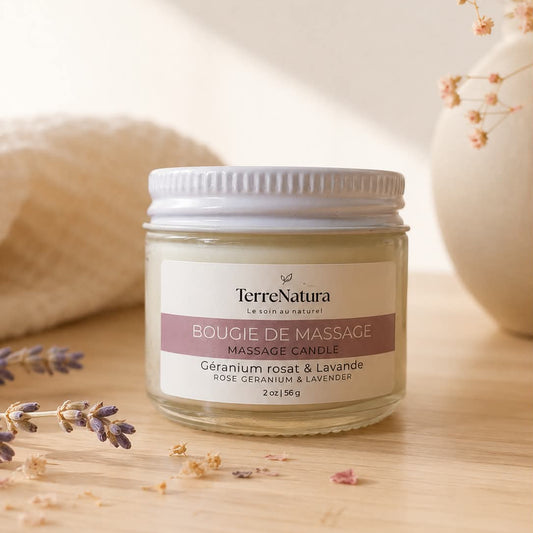 Bougie de massage naturelle - Lavande & géranium rosat