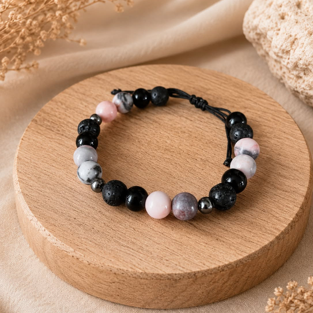 Aromatherapy Bracelet - Zebra Rose Jasper & Obsidian