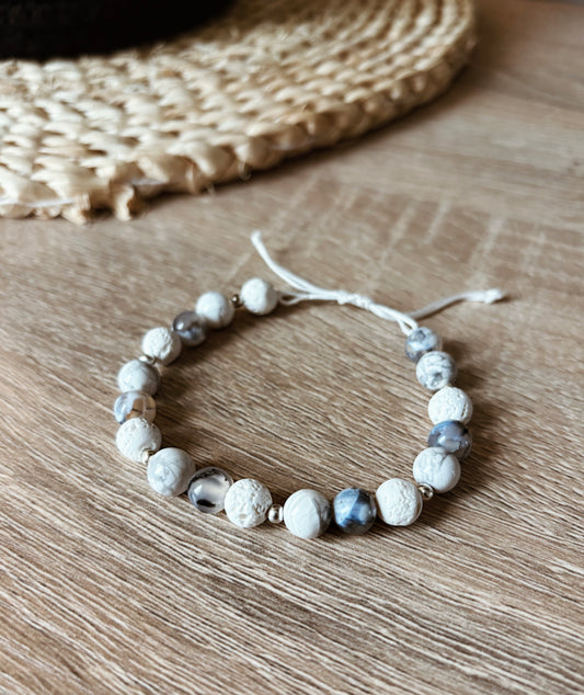 Bracelet d'aromathérapie Howlite & Agate gris flamme - LIVRAISON GRATUITE