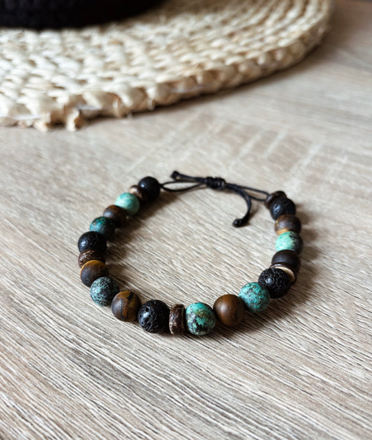Bracelet aromathérapie Turquoise africaine & Oeil du tigre - LIVRAISON GRATUITE