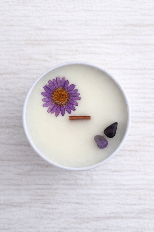 Lavender-Lilac Soy Candle & Crystals 4 Oz