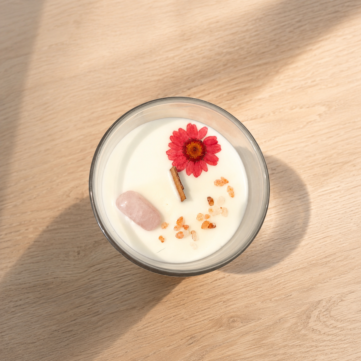 Fruity Candle & rose quartz 14 Oz