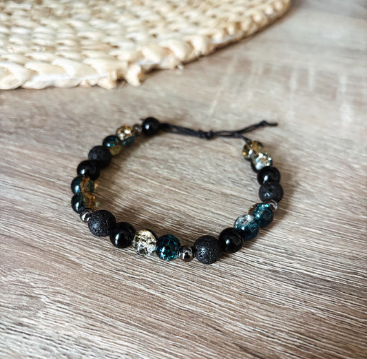 Bracelet d'aromathérapie Obsidienne & Lave - LIVRAISON GRATUITE