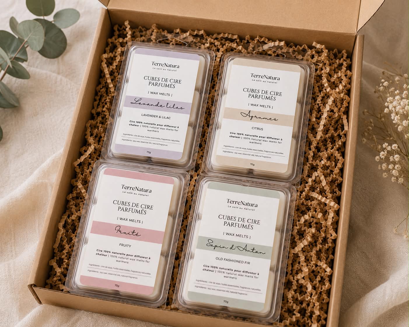 Cubes de cire naturels - Lot de 4 fragrances