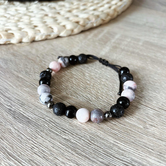 Jasper rose zèbre & Obsidienne.