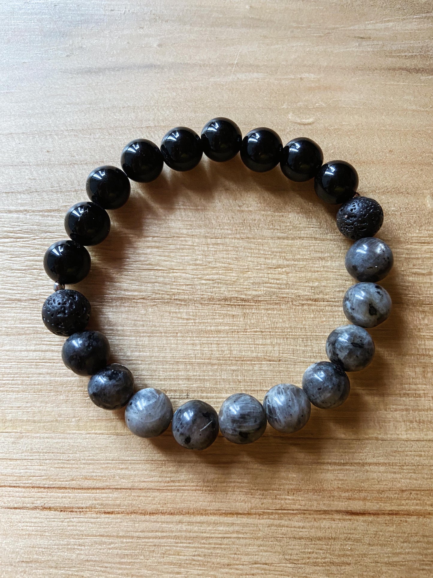 Aromatherapy Bracelet Obsidian & Larvikite 7''